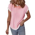 thumbnail image 1 of hotojiny Hauts pour Femmes Mode T-Shirt Texturé à Col Rond avec Poche T-Shirt d'Été à Blocs de Couleur à Manches Courtes Chemise Décontractée 2025 Vêtements, 1 of 5