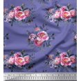 thumbnail image 1 of Soimoi Tissu de Crêpe de polyester Violet Feuilles & Rose Imprimé Floral 1 Yard 52 Inch Wide, 1 of 3