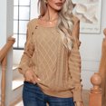 thumbnail image 2 of Yuyuzo Womens Crewneck Tops Long Sleeve off Shoulders Button Knit Pullover Solid Color Fall Tops, 2 of 5