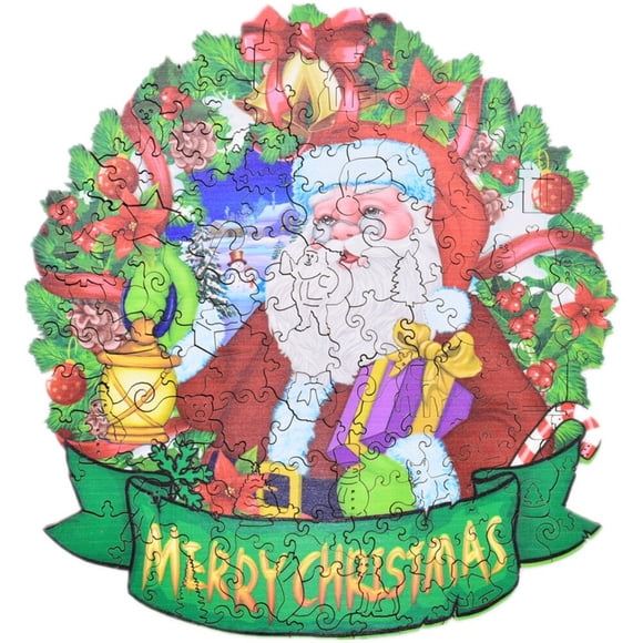 Maoww Christmas 3D Wooden Santa Puzzles for Adults Kids Unique Shaped Wood Puzzle Christmas Birthday Gift for Children No.4