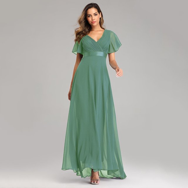 Robes de Soirée Élégantes à Col en V à Volants en Mousseline Robe de Soirée Formelle Robe Vestidos de Fiesta Robe pour Fête de Mariage