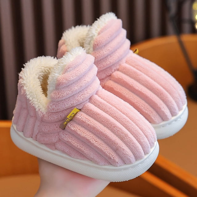 RXIRUCGD Winter Children Add Plush Non-slip Keep Warm Home Cotton Slippers( Pink, Size:32 )