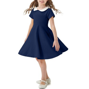 biudgviw Robe pour Tout-Petite Fille Vintage à Manches Courtes Style Babydoll à Col, Coupe Trapèze, Robes Décontractées d'Été, Robe de Fête 2-12 Ans