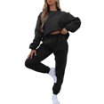 thumbnail image 4 of Innerwin Two Piece Outfit Drawstring Women Jogger Set Sports Long Sleeve Beam Foot Sweatsuits Black 3XL, 4 of 7