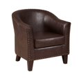 thumbnail image 2 of Accentrics Home Classic Faux Leather Barrel Accent Chair Armchair, Dark Brown, 2 of 5