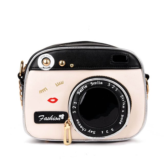 Women Vintage Camera Design Small Chic Long Shoulder Messenger Bag Handbag Black