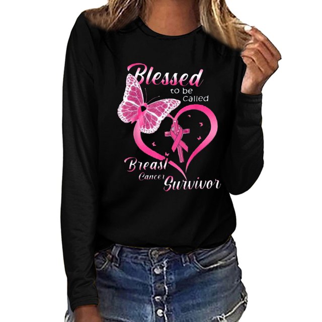 Fridja Haut Femme Cancer du Sein Décontracté Manches Longues Col Rond Chandail en Molleton Pull Blouse