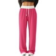 thumbnail image 1 of Women'S Contrast Color Waistband Sweatpants Wide Leg Pants with Drawstring Buckle Rose Red S, 1 of 9