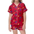 thumbnail image 2 of Baby Pajamas Flowery Pattern Printed Short Sleeve Button Down Shorts Outfits Teen Girl Clothes Red 2-3 Years, 2 of 4