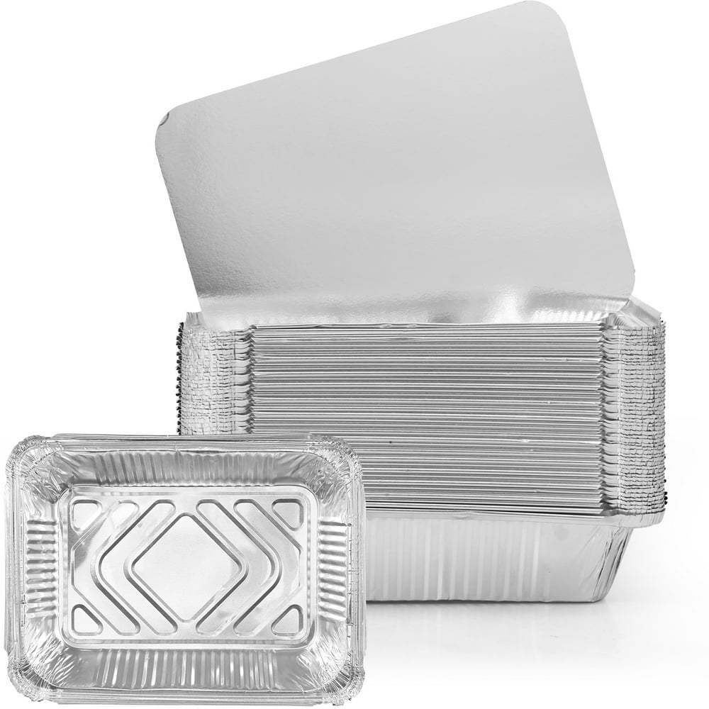 CNKOO 50Pcs Aluminum Foil Pans with Lids 100ml Aluminum Foil Baking Tray Non-Stick Aluminum Tins Rectangle Aluminum Foil Liners Aluminum Foil Containers for Air Fryer Oven Baking Cooking
