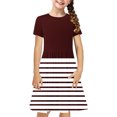 thumbnail image 2 of Liquidation Aujourd'hui Iumwxz Robe Décontractée Trapèze Robe Tunique pour Adolescentes Robe Col Ras du Cou Imprimé à Rayures Manches Courtes Robes pour Enfants Robe Ravissante pour Costume 4-14a, 2 of 7