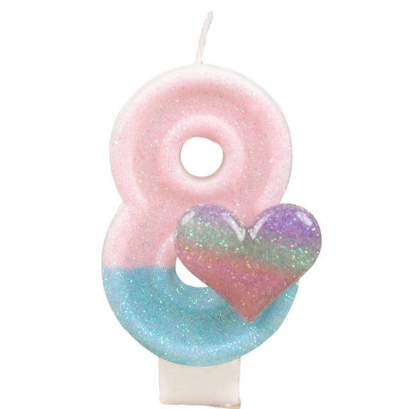 Rainbow Heart Number Candle, Pastel Party Supplies, Glitter Heart Candle, Pink Blue Ombre Number Candle With Rainbow Heart, Pastel Birthday Cake Topper for Women, Pastel Heart Number 8