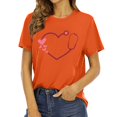 thumbnail image 2 of T-shirts à Manches Courtes pour Femmes Col Rond Manches Courtes Mode T-Shirt à Imprimé Cœur Ample Léger Confortable Doux Chandail à Enfiler Ensembles Orange TTTG, 2 of 4