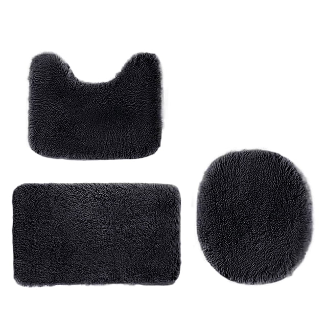 Meitianfacai Solid Color Bath Mats 3 Set Bathroom Rugs for 3 Pcs Toilet Mats Universal Soft Comfortable Water Absorption Non-Slip Thick Machine Washable Easier to Dry Dark(Black)