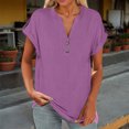 thumbnail image 2 of Yuyuzo Womens T Shirts Cap Sleeve Tops Button up V Neck Top Solid Color Basic Summer Tees Tops, 2 of 7