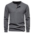 thumbnail image 1 of Yuyuzo Men Basic Tops Long Sleeve 1/4 Button Notch V Neck Cozy Fall Casual Shirts Blouse Solid Color, 1 of 5