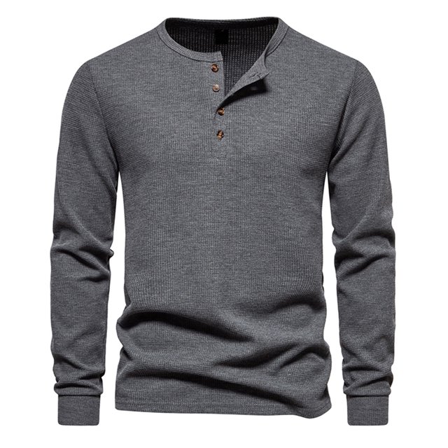Yuyuzo Men Basic Tops Long Sleeve 1/4 Button Notch V Neck Cozy Fall Casual Shirts Blouse Solid Color