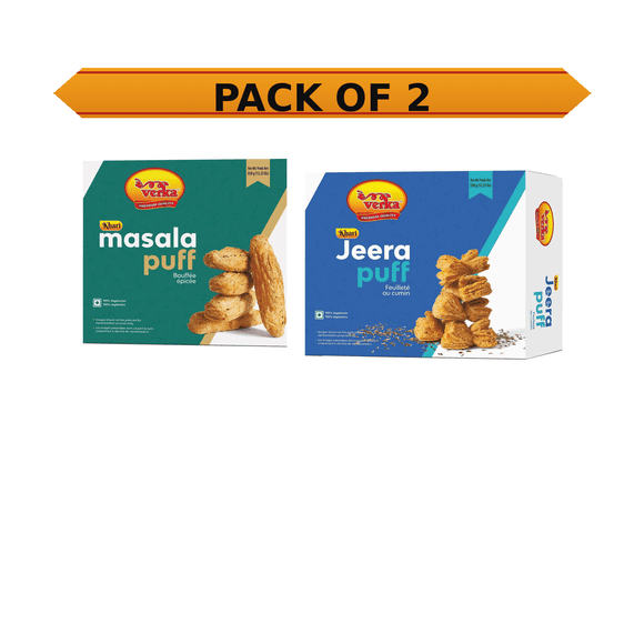 Verka Khari Combo Pack, Jeera Puff(Khari), 350g and Verka Masala Puff(Khari), 350g
