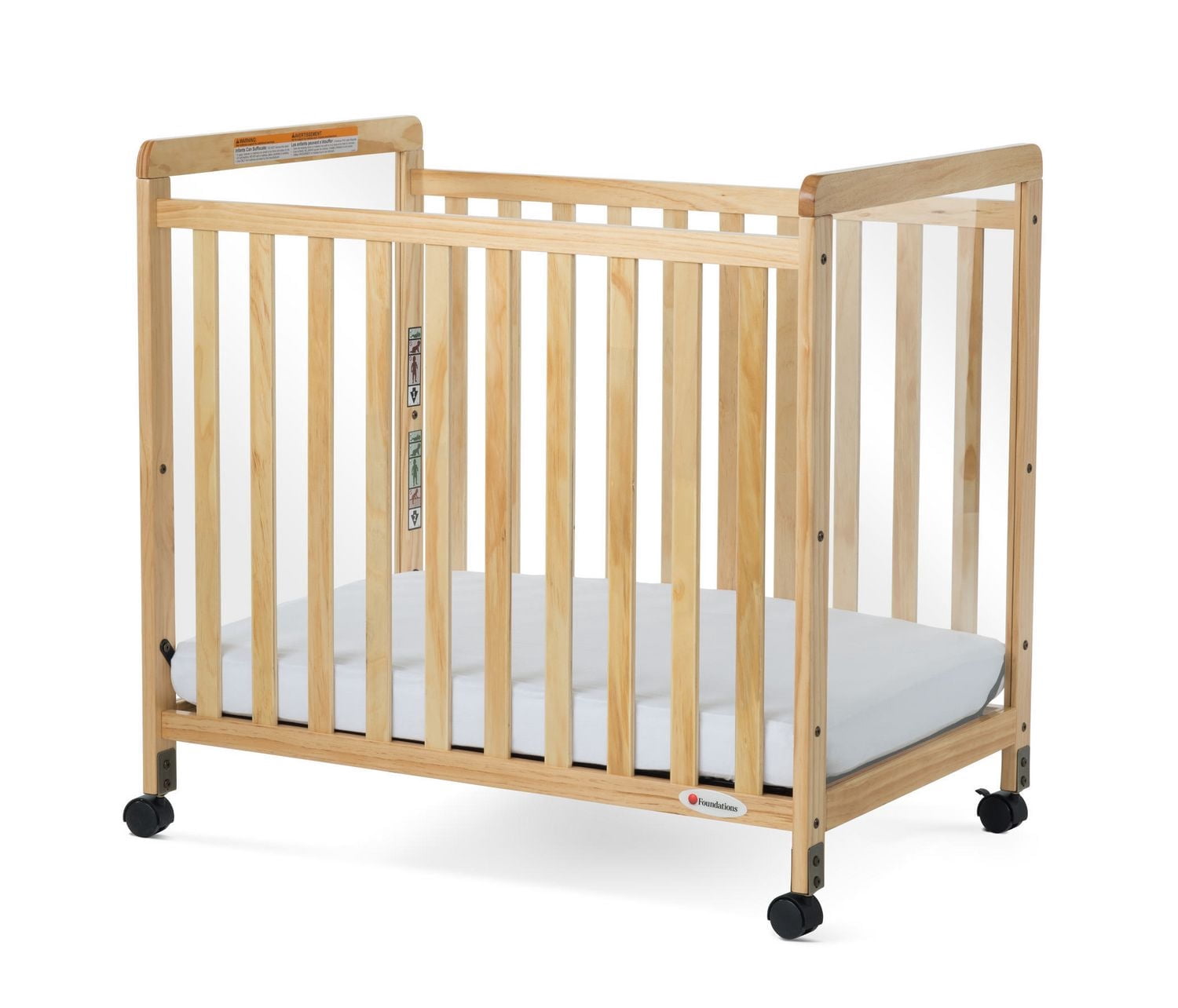 Foundations SafetyCraft Fixed-Side Clearview Compact Crib, Wood Construction, 3" Mattress Included