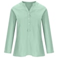 thumbnail image 4 of RKSTN Womens Tops Cotton and Linen V-Neck Long Sleeve Three Buttons Plus Size Tops Loose Fit Solid Color Basic Breathable Summer Tops Blouses, 4 of 5