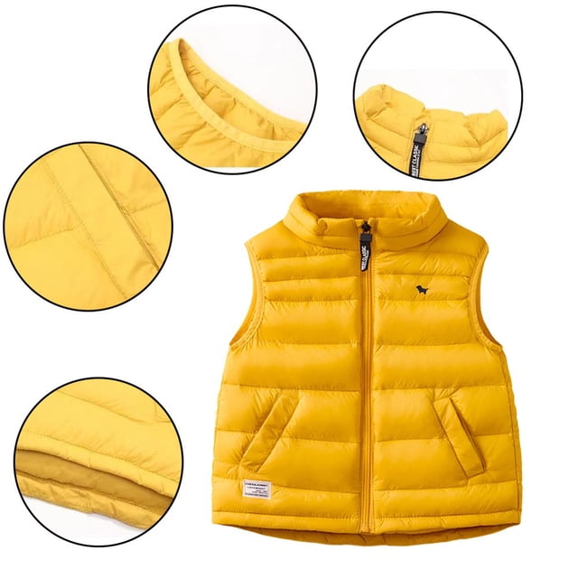 3-12 Ans Enfants Bébés Garçons Filles Doudoune Sans Manches Veste Matelassée Légère Imperméable Sans Manches Couleur Unie Fermeture Éclair Doudoune Sans Manches Vêtement d'Extérieur