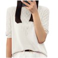 thumbnail image 1 of Olyvenn Women T-Shirt à Manches Courtes en Tricot de Soie Glacée Ajourée pour Femme, Col Rond Ample, Chandail Tricoté, Haut, Blanc, TTG, 1 of 3