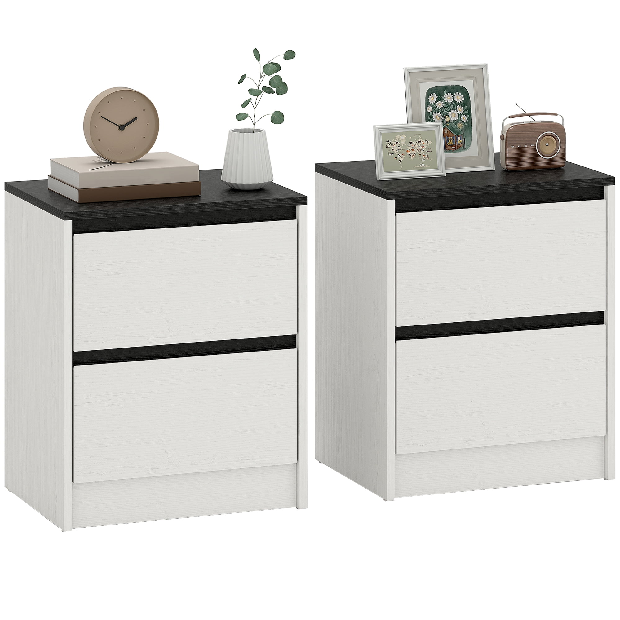 HOMCOM Nightstands Set of 2, Modern Bedside Tables with 2 Drawers, White