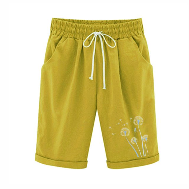 Plebaso Womens Casual Shorts Knee Length Rull up Printed Shorts Straight Summer Short Pants with Pockets