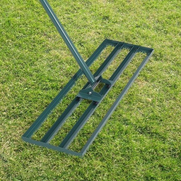 Lawn Leveling Rake – Heavy Duty 30x10" Steel Yard Leveler – 6FT Orange Handle – Soil, Dirt, Landscape, Golf & Farm – Black Rake + Orange Handle