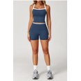 thumbnail image 3 of AEXTO Two Piece Color Block Womens Workout Sets Cross Back Tank Top Matching High Waist Leggings Shorts Sets Gym Outfits Activewear, 3 of 5