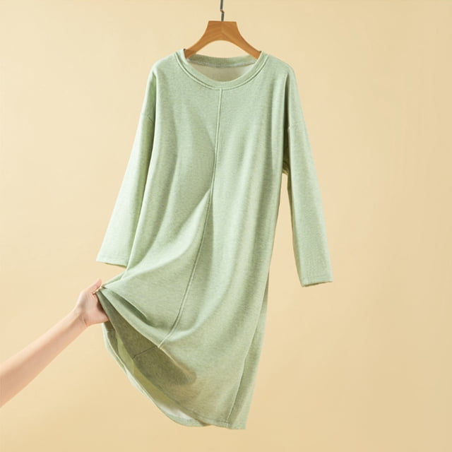 HongQid Chemises de Nuit Manches 3/4 Chemise de Nuit Col Rond Douce Tenue de Nuit Décontractée Chemises de Sommeil Robe de Pyjama Ample avec Poitrine Rembourrée