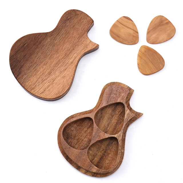 Amdohai Delicate Wooden Guitar Pick Box Novel Guitar-shape Plectrum Storage