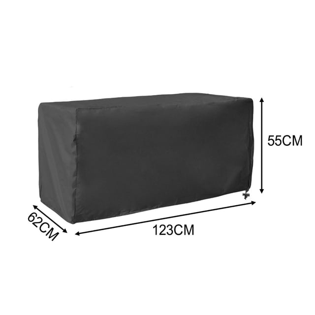 Bgsha Patio Housse de Boîte de Terrasse et, Housse de Boîte de Rangement, Housse de Foyer, Housse Imperméable 210D Robuste pour Meubles d'Extérieur avec Boucle, Protection Résistante aux UV et aux Intempéries. Housse Noire en Tissu Fibre Oxford 210D durable, Mesurant 123cm x 62cm x 55cm, Conçue pour Protéger les Boîtes de Rangement d'Extérieur de la Neige, du Givre, des Rayons UV, de la Poussière et des Feuilles Toute l'Année. Comprend une Corde Élastique Ajustable Pliable avec Boucle pour un Ajustement Sécuritaire