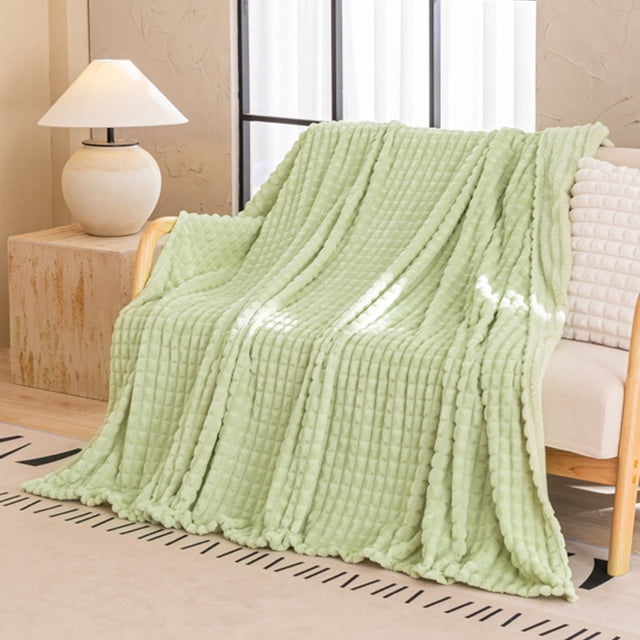 Imitation Rabbit Fleece Blanket,Double Layer,Thickened Solid Color,Office Nap Blanket,Comfortable,Home Decor,Warmth,Softness,Elastic Edge,PENDANE,Green