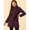 thumbnail image 2 of INSPIRE CHIC Manteau Long Classique pour Femme à Col Montant, Manches Longues, d'Hiver, Ceinturé, Violet Foncé Rouge G, 2 of 6