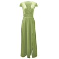 thumbnail image 4 of DPTALR Robe de Soirée pour Femmes à Manches Courtes, Col en V Profond, Jupe Longue, Couleur Unie, Fente Haute, pour Grandes Occasions, 4 of 4