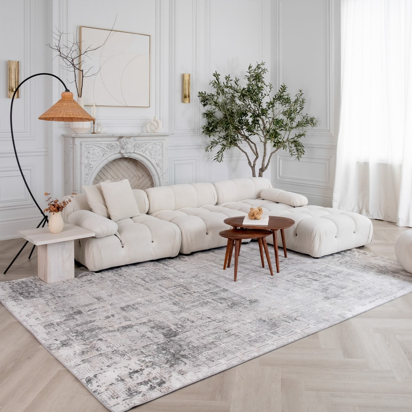 Tapis d'interieur scandinave Atlas Rug Branch, gris beige, effet vieilli - Salon, chambre, salle a manger et cuisine