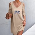 thumbnail image 1 of SMihono Robe d'Été Grande Taille pour Femmes 2023 Mode Femmes Décontractée Aguichant à Col en V Imprimé Dentelle d'Été à Manches Courtes Robe Mini, 1 of 9