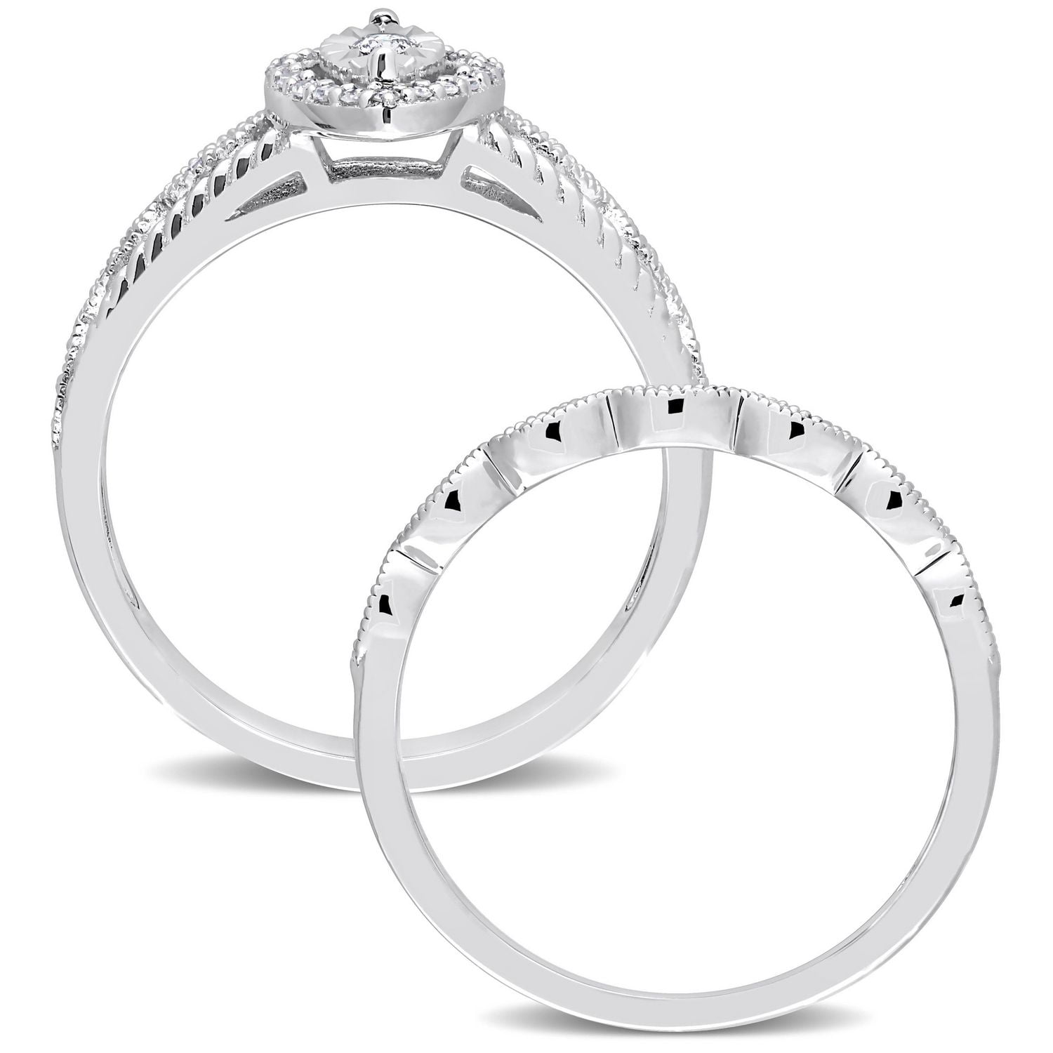 Miabella 1/5 Carat T.W. Diamond Sterling Silver Marquise Halo Bridal Ring Set