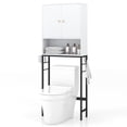 thumbnail image 1 of Over The Toilet Storage Cabinet Bathroom Toilet Organizer with Double-Door Cabinet & Open Compartment Adjustable Shelf & Bottom Bar Space-saving Over Toilet Rack for Laundry Room White, 1 of 9