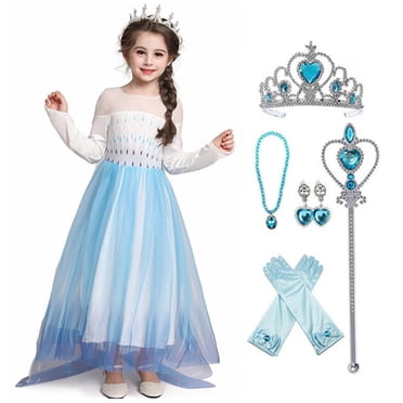 HAWEE Girls Elsa Dress Halloween Christmas Costume Fancy Princess Dress with Accessories