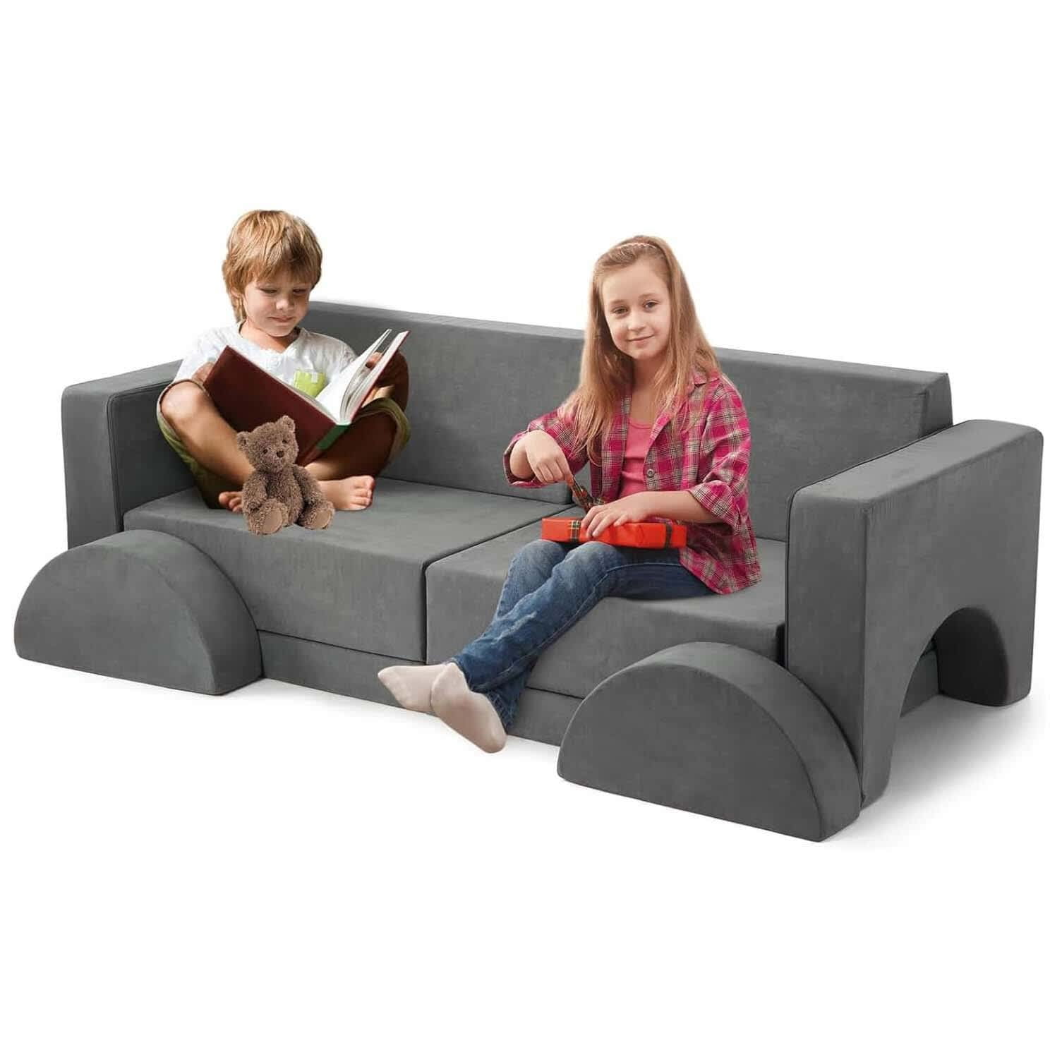 Eastvita Safe 8-Piece Modular ' Play Couch Convertible Toddler Sofa for Playroom Nursery Foam Furniture with Removable Cover Dark Grey