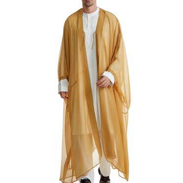 RXIRUCGD Men's Muslim Robe Arab Middle Robe Long Style Sleeve Long Shirt Fashion Casual Robe, Yellow, Size : m