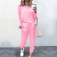 thumbnail image 3 of Mrat Two Piece Pajama Set for Women 2 Piece Jogging Sets Solid Polyester Long Sleeve Sweatsuits Sets Two Piece Track Suits Drawstring High Waist Pants Set Comfy Outfits N-Pink 5XL, 3 of 5