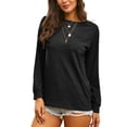 thumbnail image 3 of LUXUR T-shirt Femme Col Rond Tee-Shirt Couleur Unie Pull Décontracté Manches Longues Noir m, 3 of 5