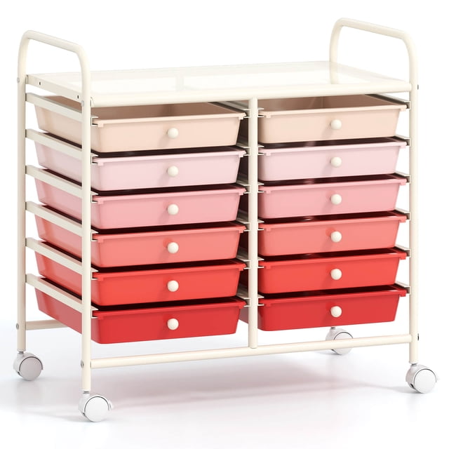 Costway Chariot Roulant à 12 Tiroirs pour Rangement de Scrapbooking et Papier, Bacs d'Atelier, Rose