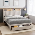 thumbnail image 4 of Twin Size Bed Frame with Drawer, Upholstered Platform Bed Frame with Storage Headboard and Charging Station, Mattress Foundation with Solid Wooden Slats Support, No Box Spring Needed, White, 4 of 8