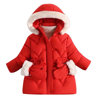 hoksml Girls 3-8 Years Detachable Hood Mittens Parka Long Winter Coat Thick Warm Puffer Jacket with Removable Accessories