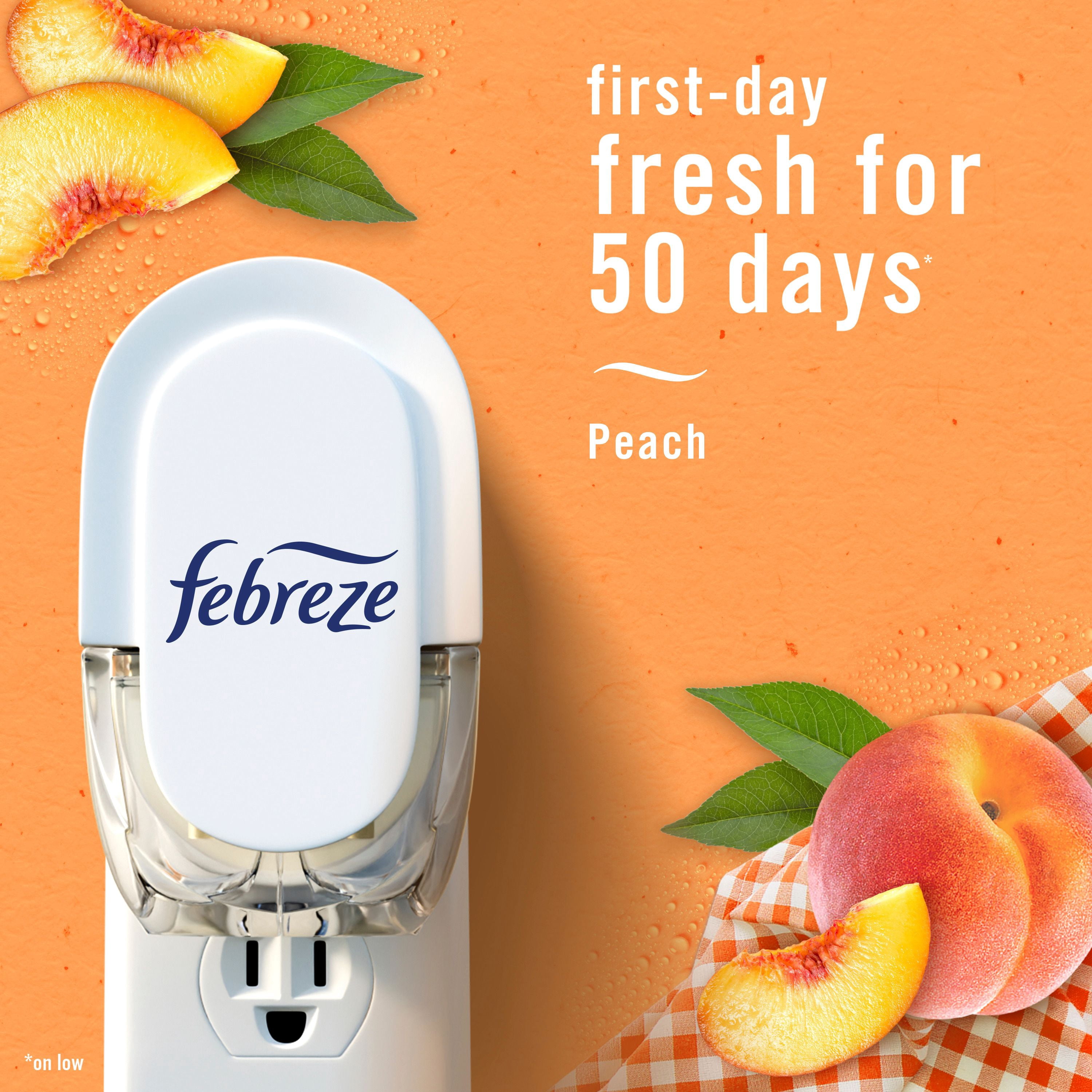 Febreze Plug In Air Freshener, Odor-Fighting Scented Oil Refill, Juicy Summer Peaches Scent, 4 Refills