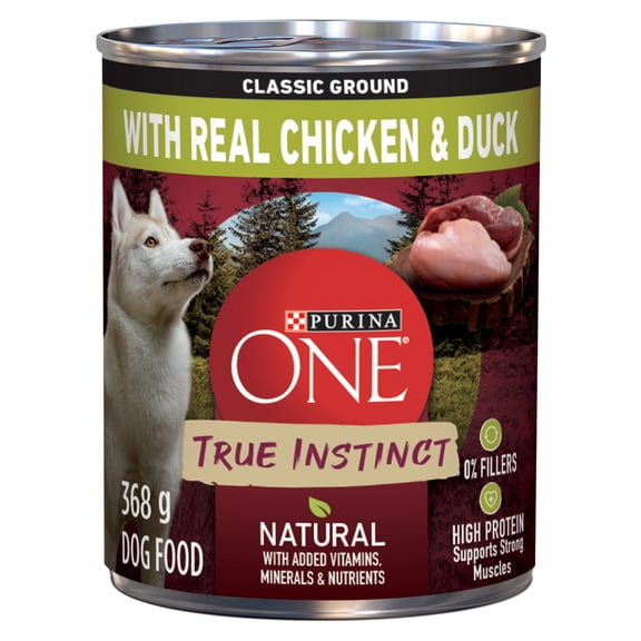 Purina ONE Véritable Instinct Moulue Classique Poulet et Canard, Nourriture Humide pour Chiens 368 g